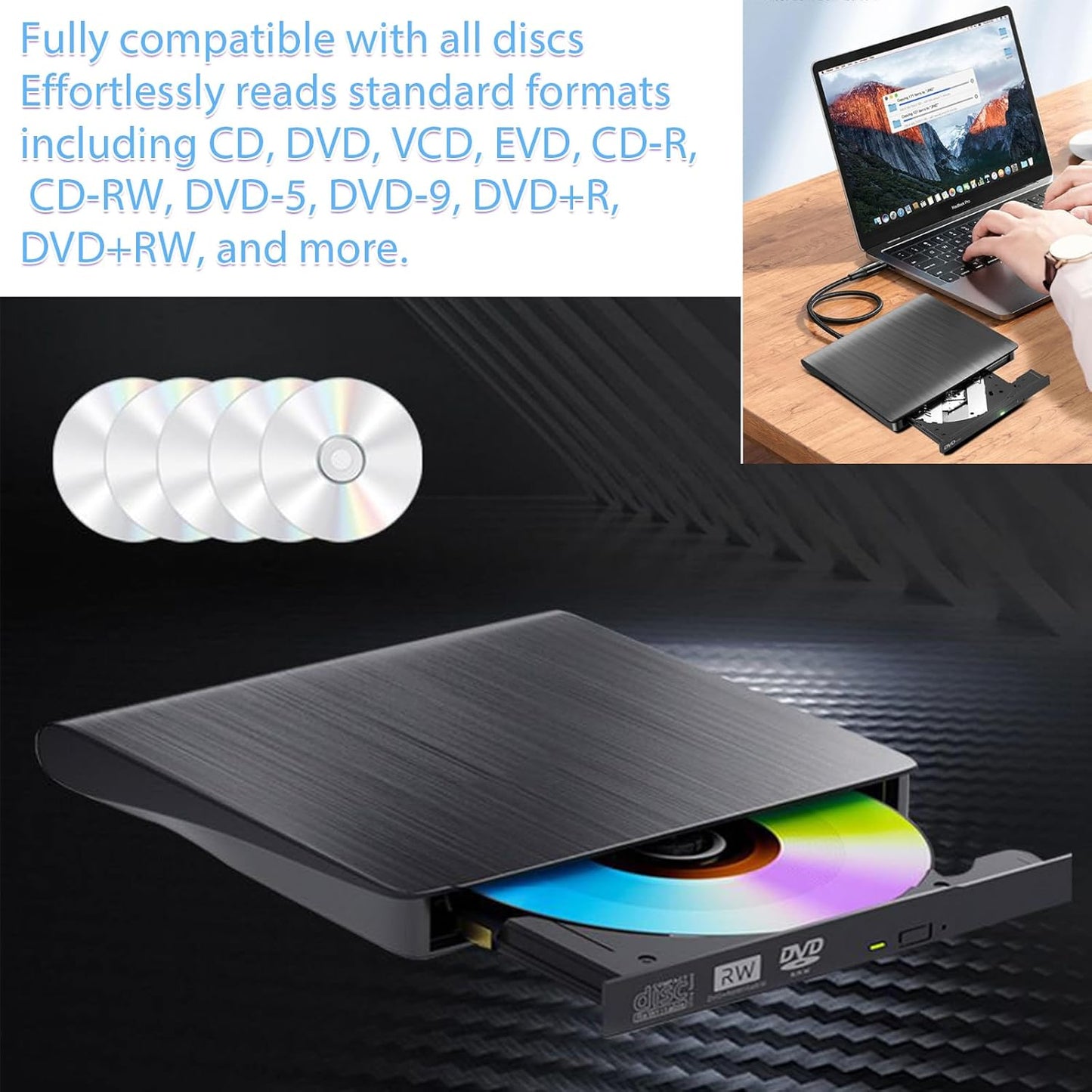 CLERIVI Portable DVD Players USB 3.0 External DVD Burner Player for Laptop DEMO