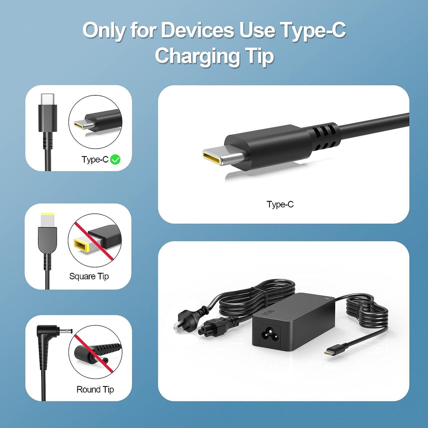 IXTRA 65W 45W USB-C Laptop Charger for Lenovo ThinkPad Series, Black DEMO