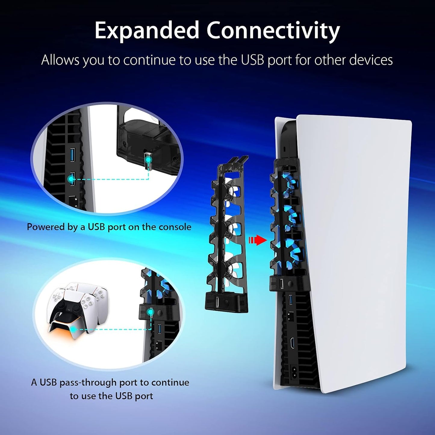 NexiGo PS5 Cooling Fan with LED Light Automatic On/Off Skin & Protector DEMO