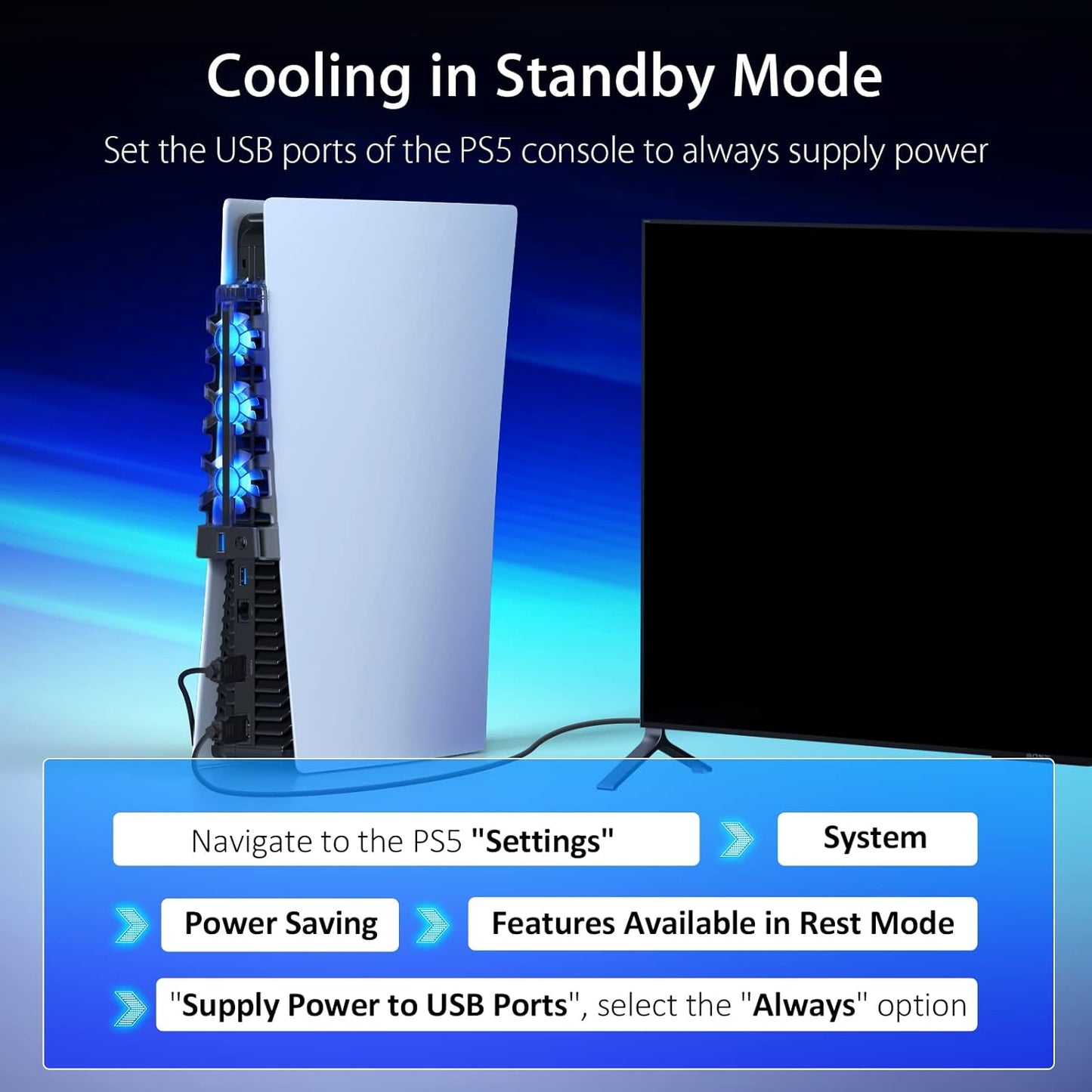 NexiGo PS5 Cooling Fan with LED Light Automatic On/Off Skin & Protector DEMO