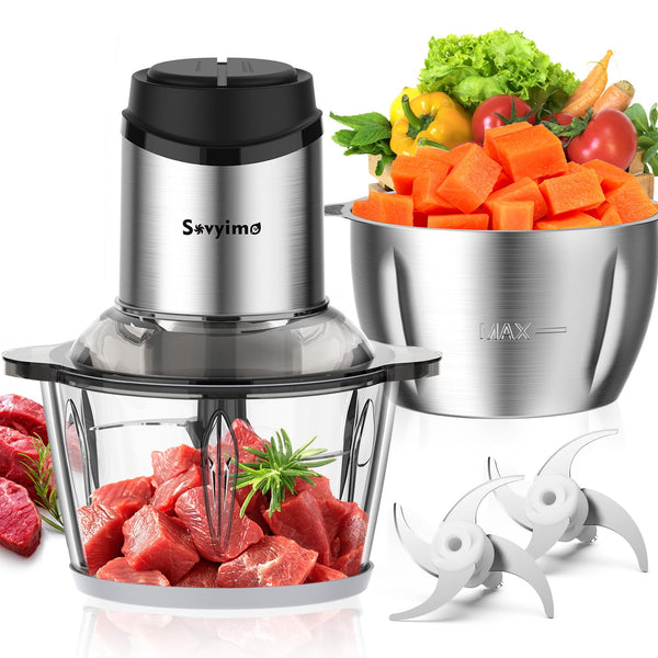 Sovyime 2-Bowl Food Processor with Bi-Level Blades, Stainless Steel DEMO