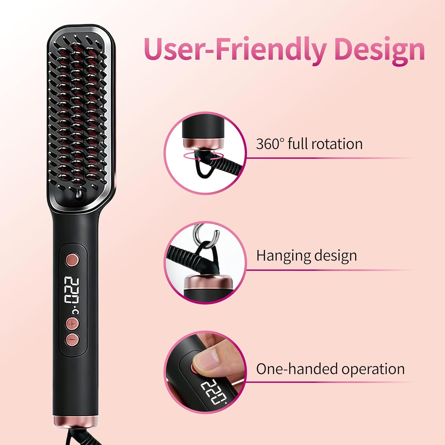 Cbumane Hair Straightener Brush Anti-Scald Ionic Comb Fast Heating 5 Temp DEMO
