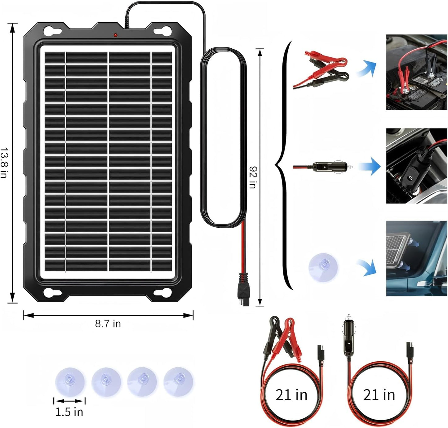 POWOXI Solar Battery Trickle Charger Maintainer, Portable Waterproof for DEMO
