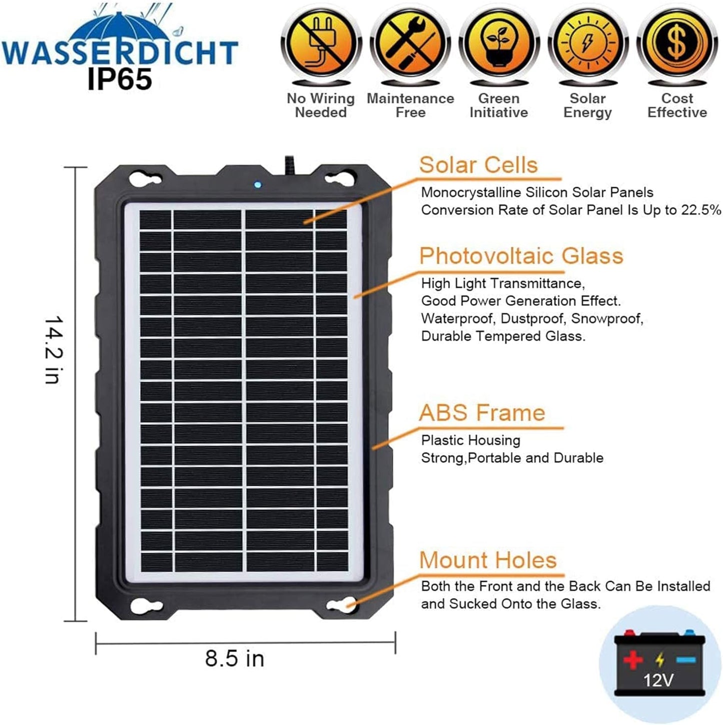 POWOXI Solar Battery Trickle Charger Maintainer, Portable Waterproof for DEMO