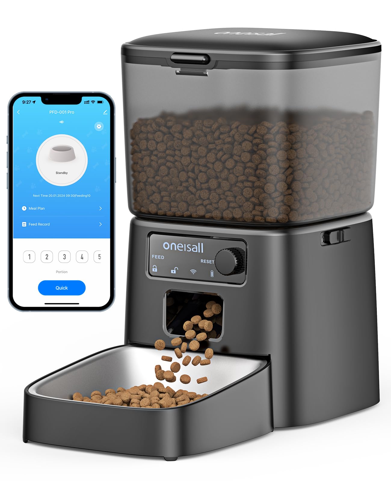 oneisall Automatic 3.5L Smart Timed Cat Dry Food Dispenser, Black NEW