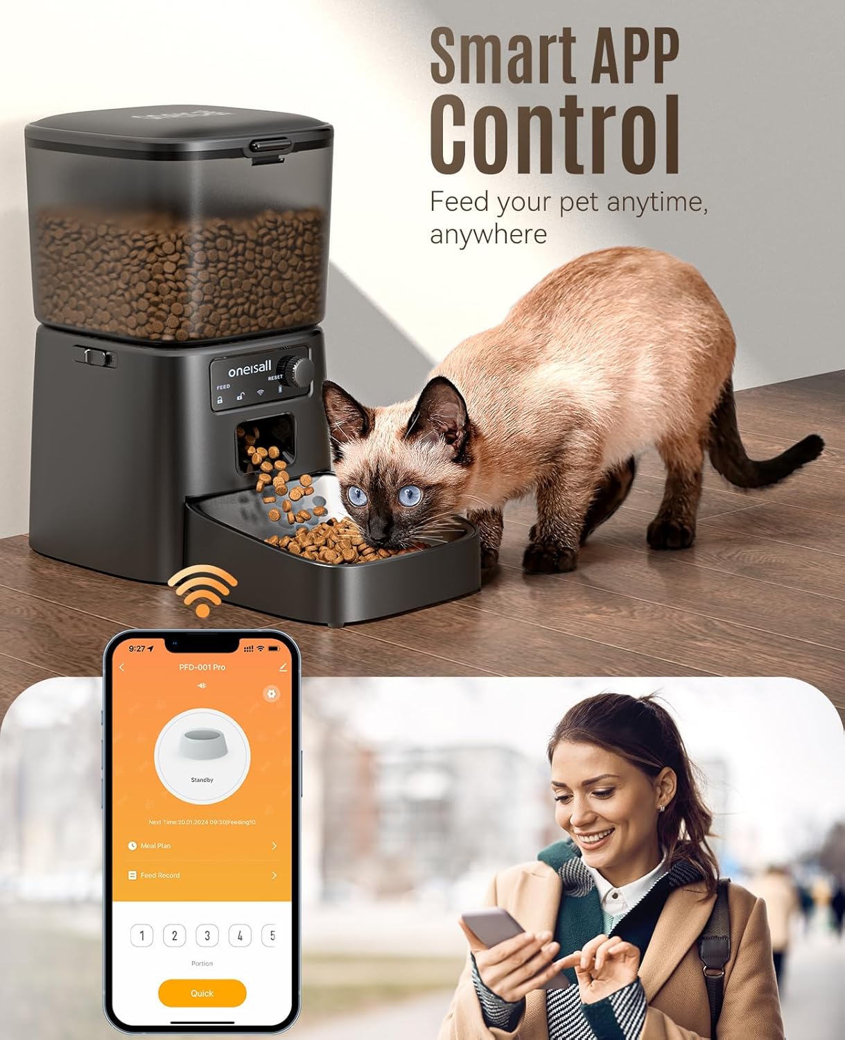 oneisall Automatic 3.5L Smart Timed Cat Dry Food Dispenser, Black NEW