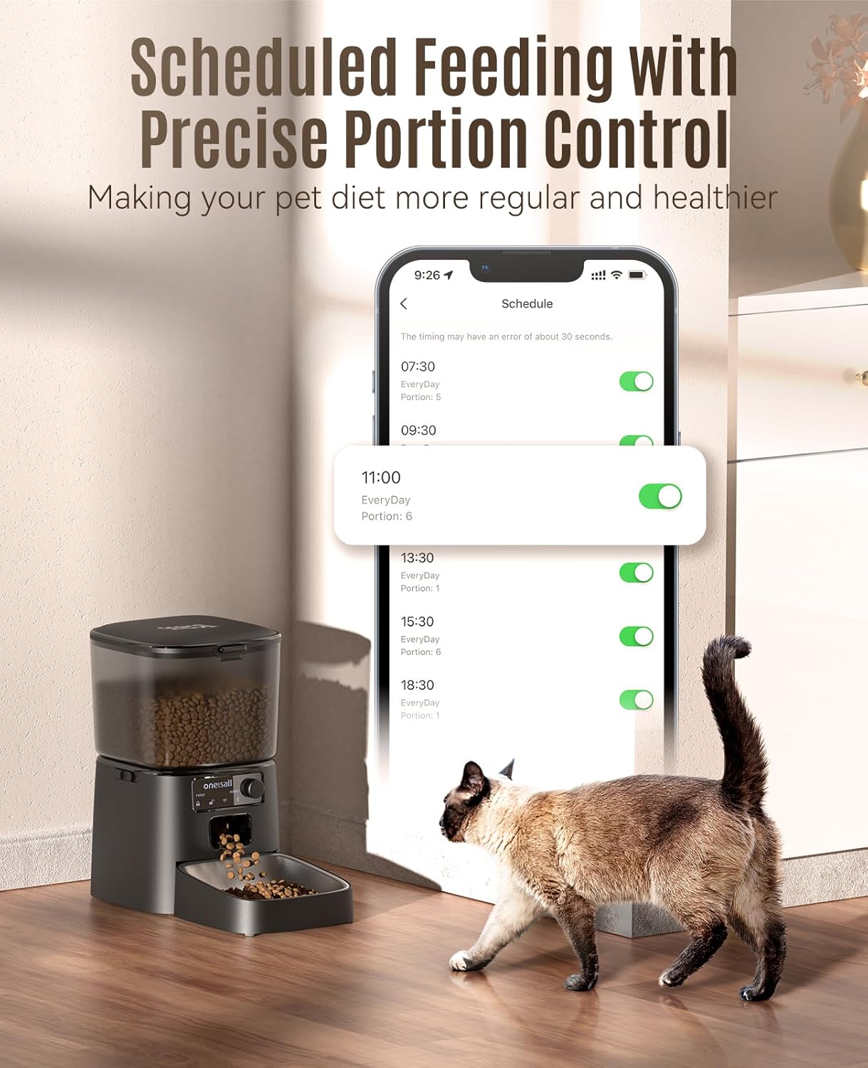oneisall Automatic 3.5L Smart Timed Cat Dry Food Dispenser, Black NEW