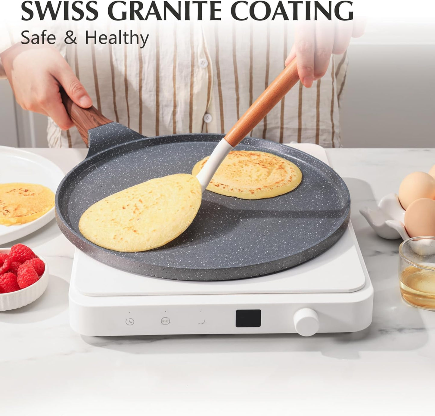 SENSARTE Nonstick Crepe Pan Granite Coating Dosa Pancake Flat Skillet Grey DEMO