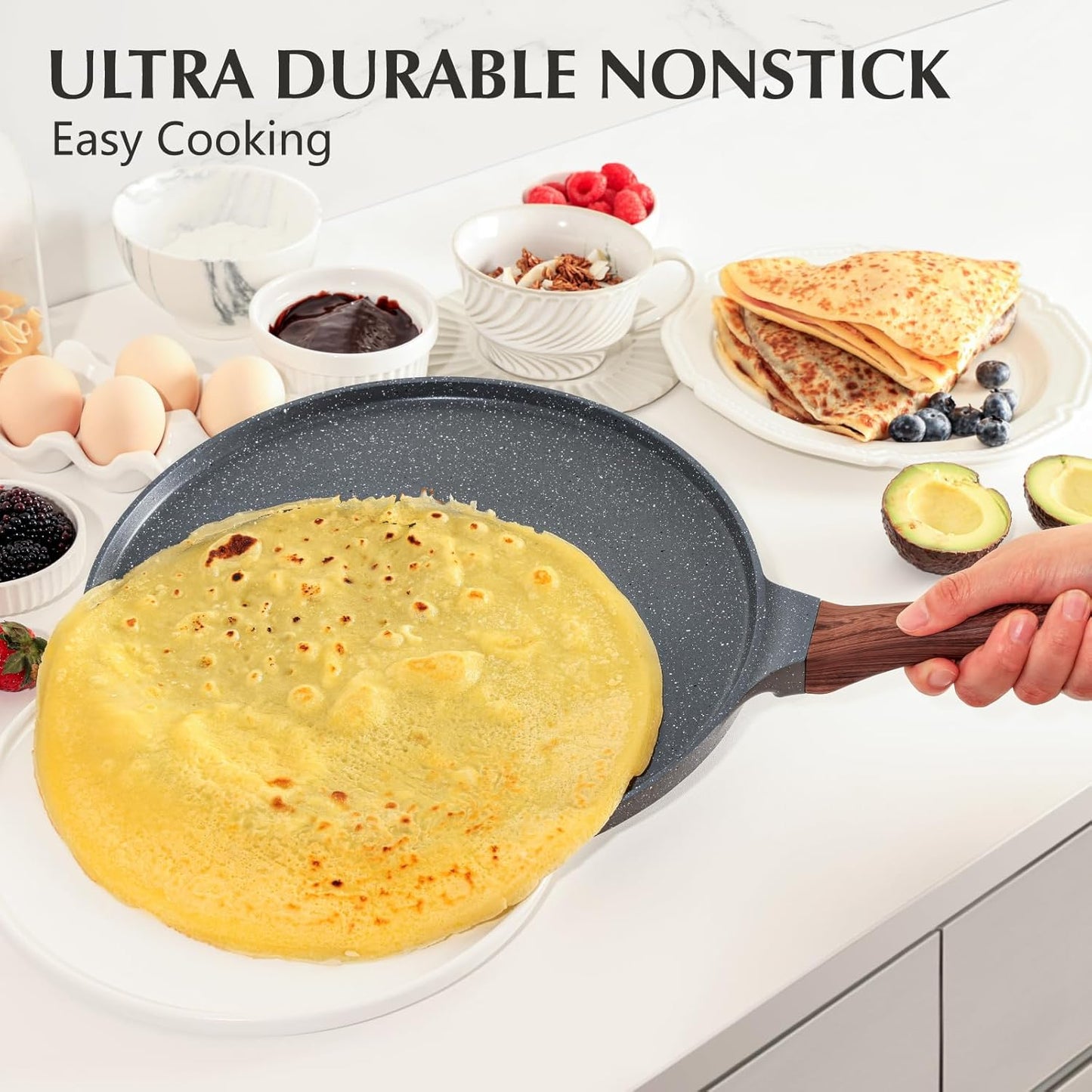 SENSARTE Nonstick Crepe Pan Granite Coating Dosa Pancake Flat Skillet Grey DEMO