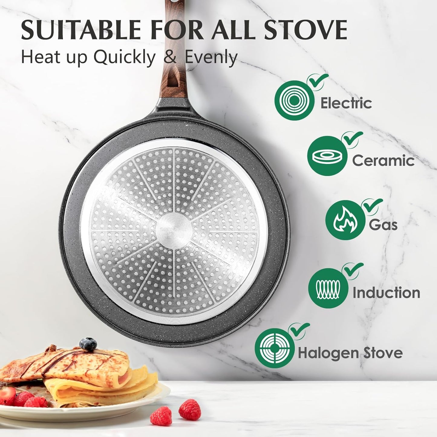 SENSARTE Nonstick Crepe Pan Granite Coating Dosa Pancake Flat Skillet Grey DEMO