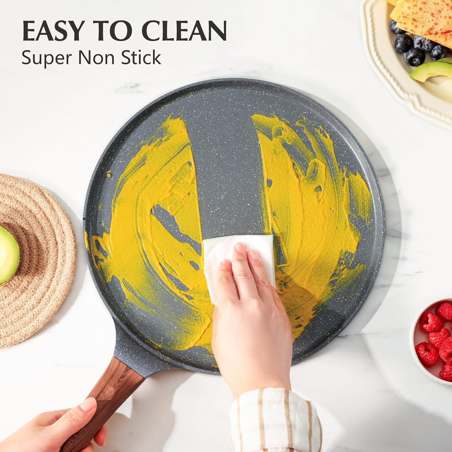 SENSARTE Nonstick Crepe Pan Granite Coating Dosa Pancake Flat Skillet Grey DEMO
