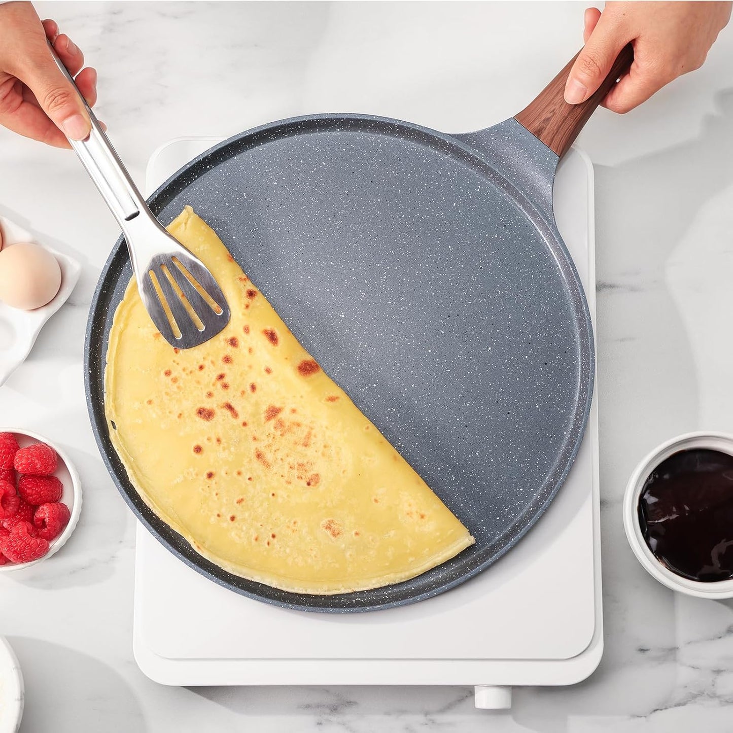 SENSARTE Nonstick Crepe Pan Granite Coating Dosa Pancake Flat Skillet Grey DEMO