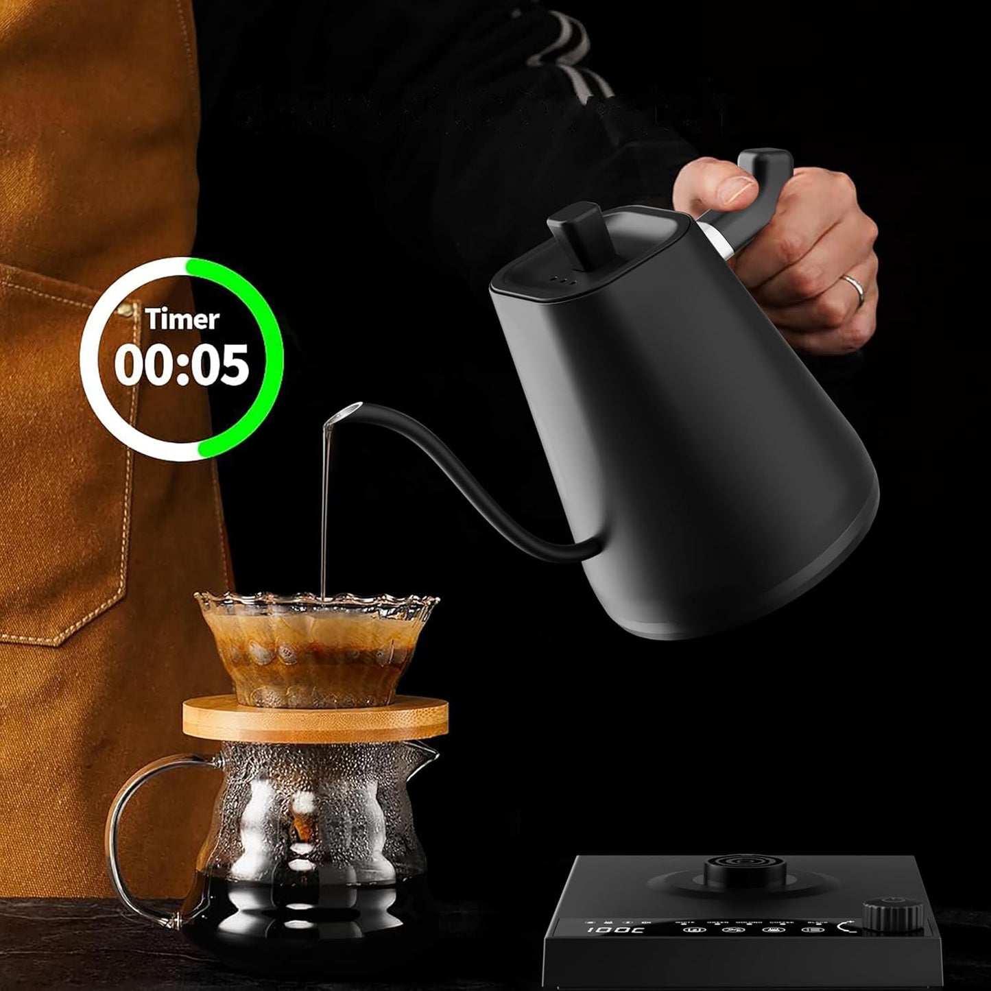 Gooseneck Electric Pour-Over Kettle Stainless Steel Variable Temperature DEMO