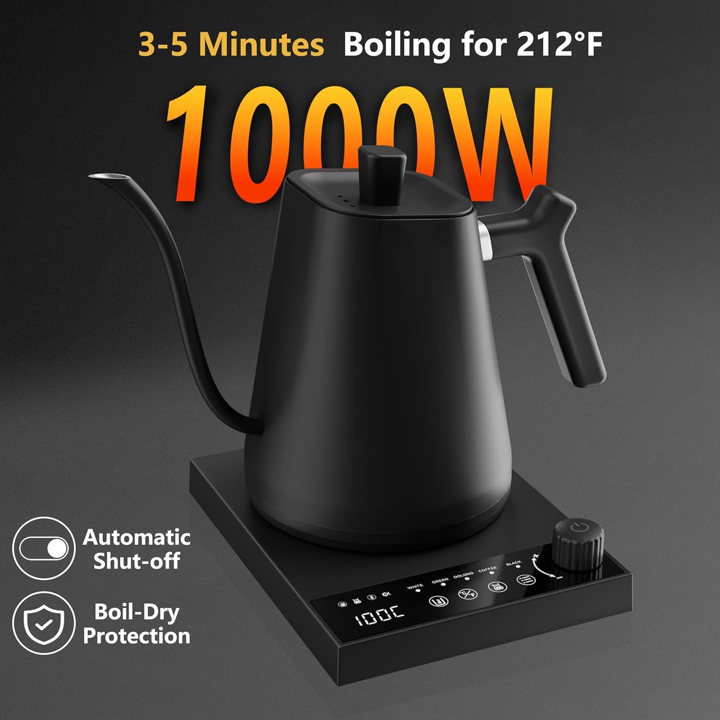 Gooseneck Electric Pour-Over Kettle Stainless Steel Variable Temperature DEMO