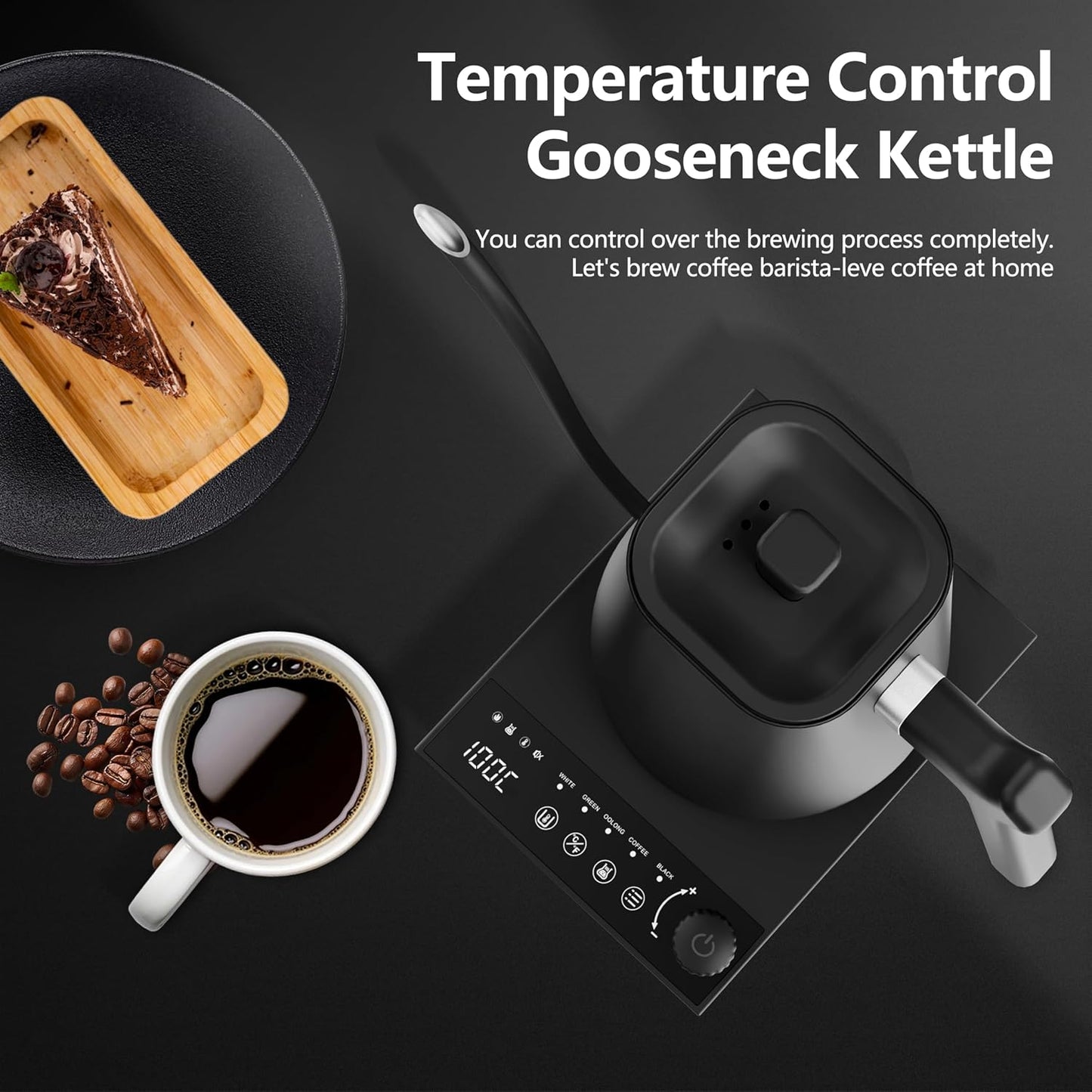 Gooseneck Electric Pour-Over Kettle Stainless Steel Variable Temperature DEMO