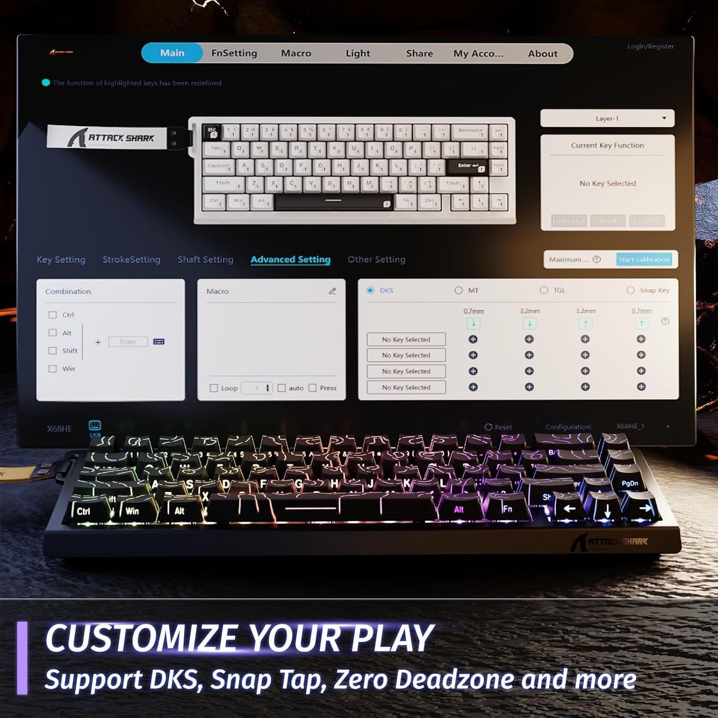 ATTACK SHARK 60% Wired Mechanical Gaming Keyboard, Black Contour, DEMO