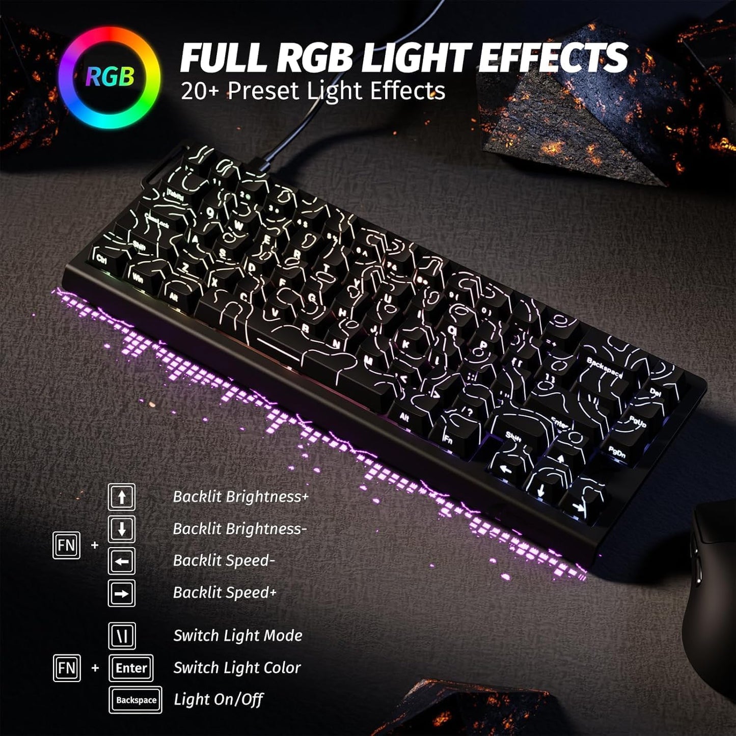 ATTACK SHARK 60% Wired Mechanical Gaming Keyboard, Black Contour, DEMO