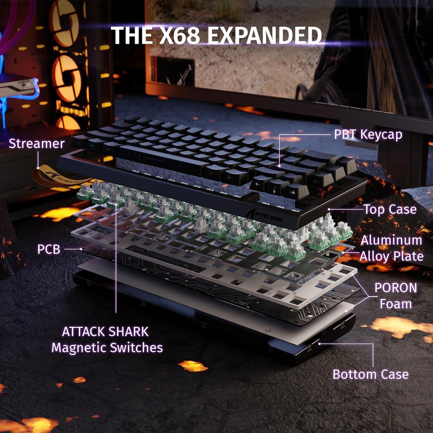 ATTACK SHARK 60% Wired Mechanical Gaming Keyboard, Black Contour, DEMO