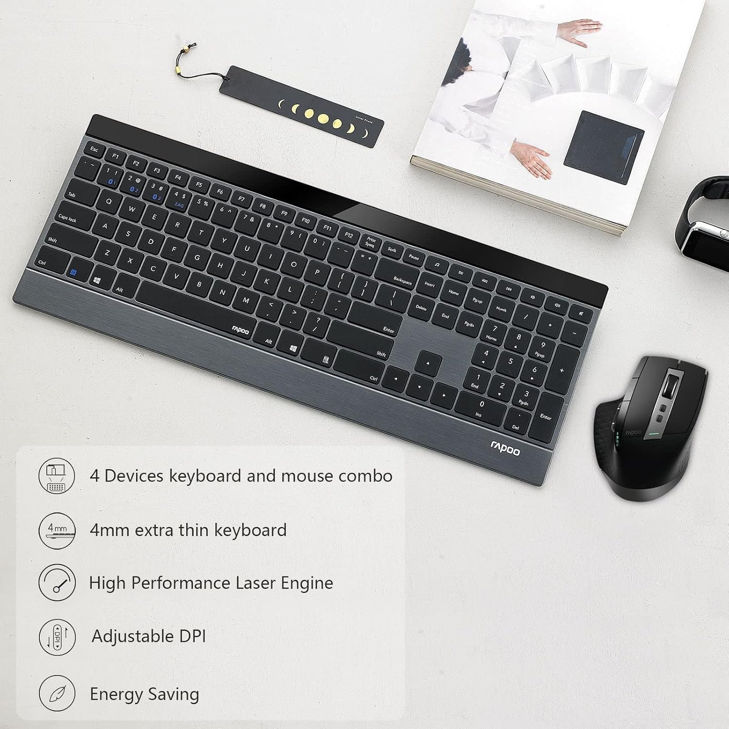 RAPOO Wireless Keyboard and Laser Mouse Combo Bluetooth Multi-Device Black DEMO