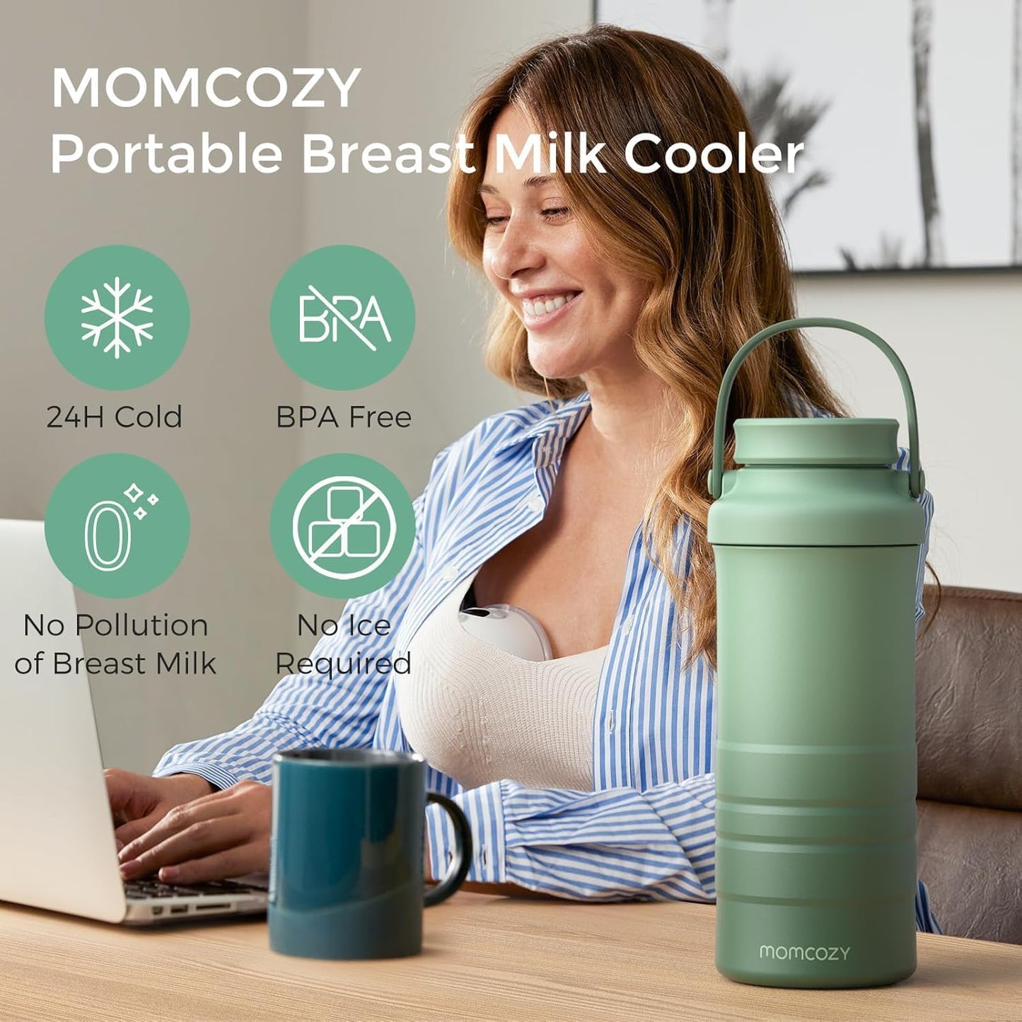 Momcozy 22oz Portable Breast Milk Cooler Outdoor Life Saver 360° Green Size NEW