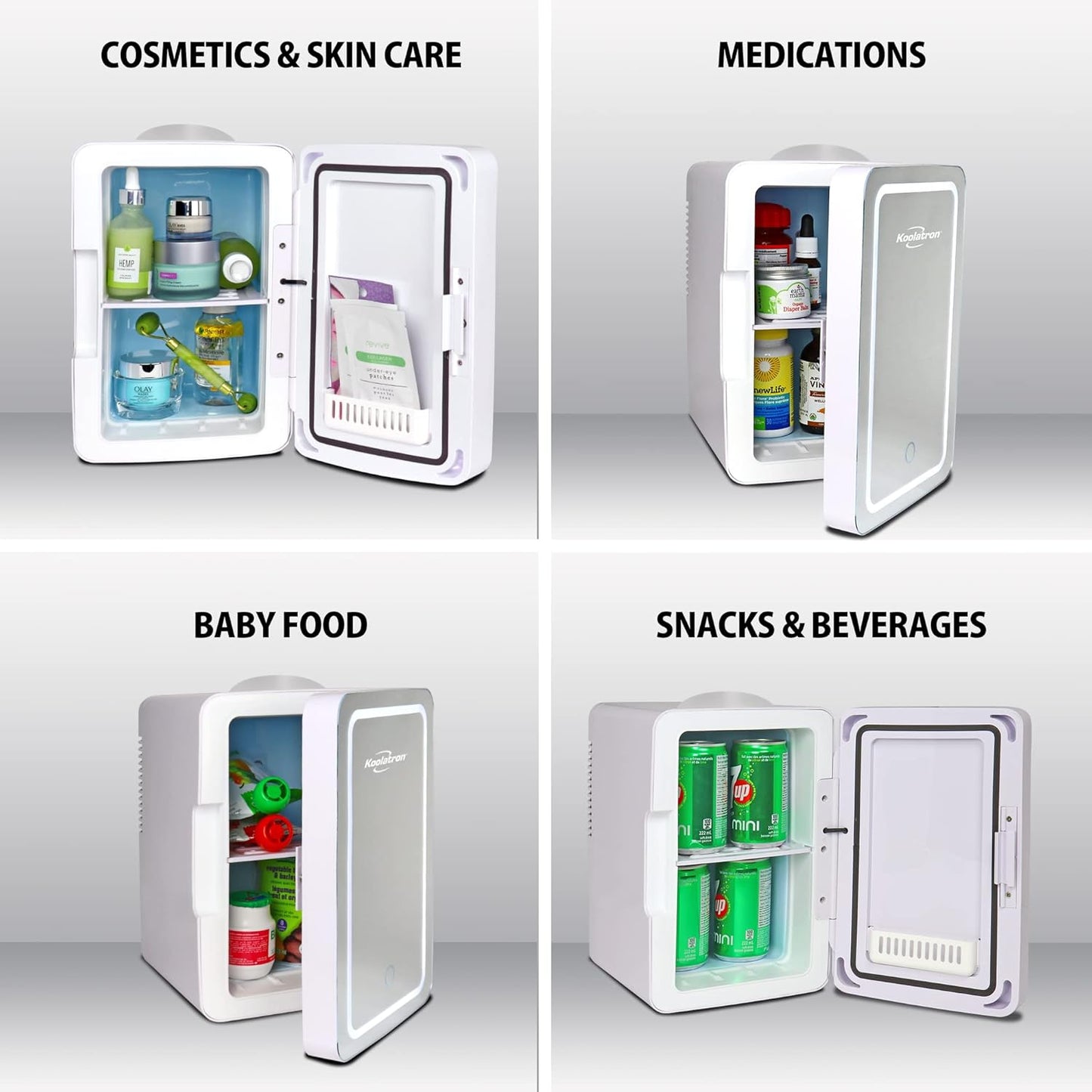 Koolatron Cosmetics Fridge w/Lighted Makeup Mirror, 6L Portable Skincare Refrige