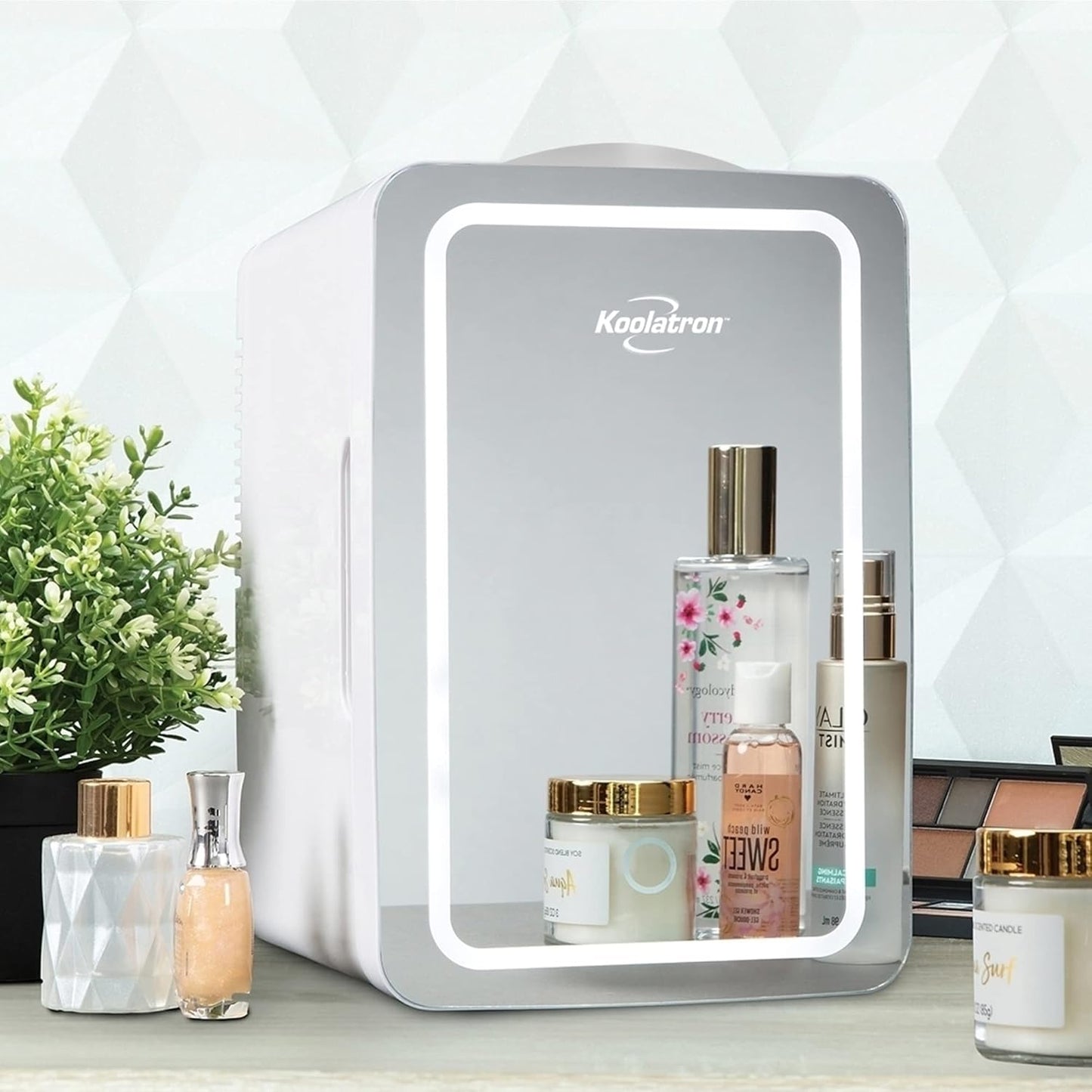 Koolatron Cosmetics Fridge w/Lighted Makeup Mirror, 6L Portable Skincare Refrige