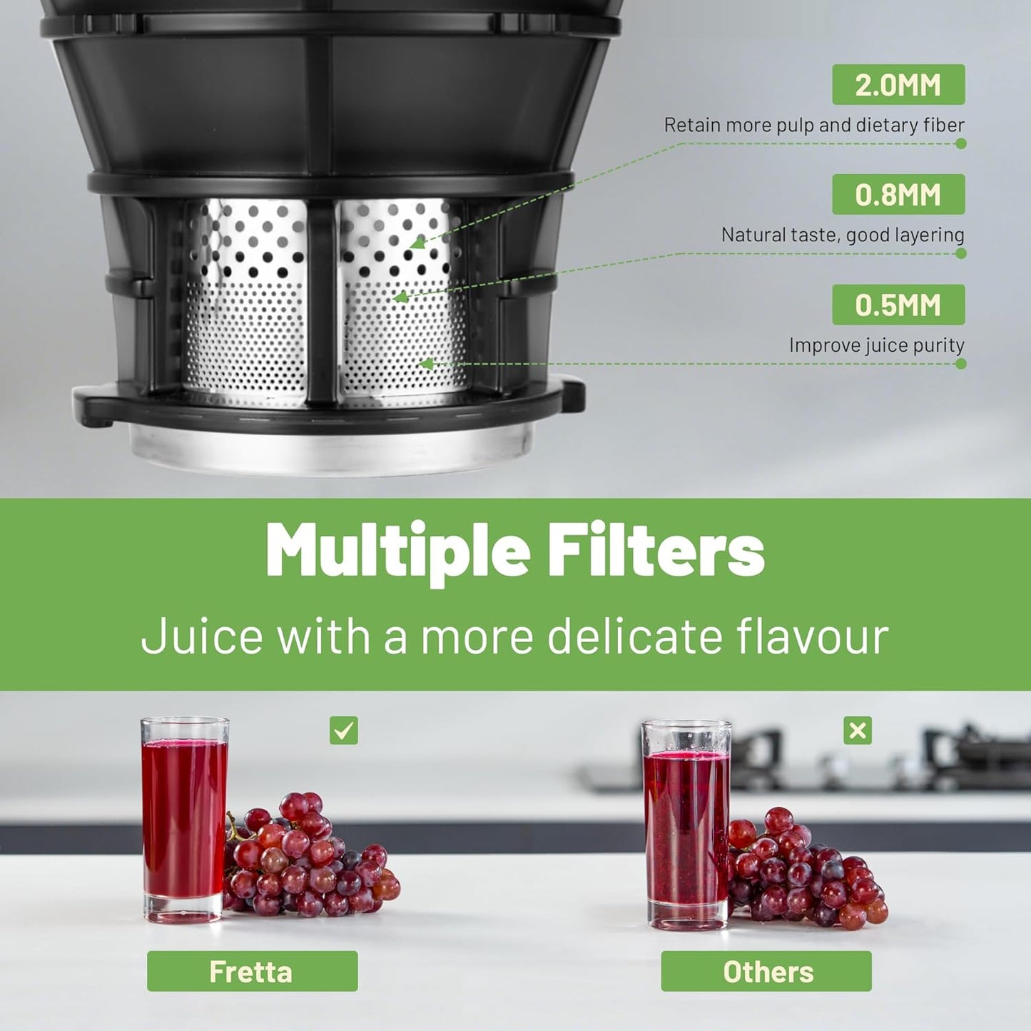 Fretta Masticating Juicers Slow Juicer Machine, Cold Press Juicer, 135mm NEW