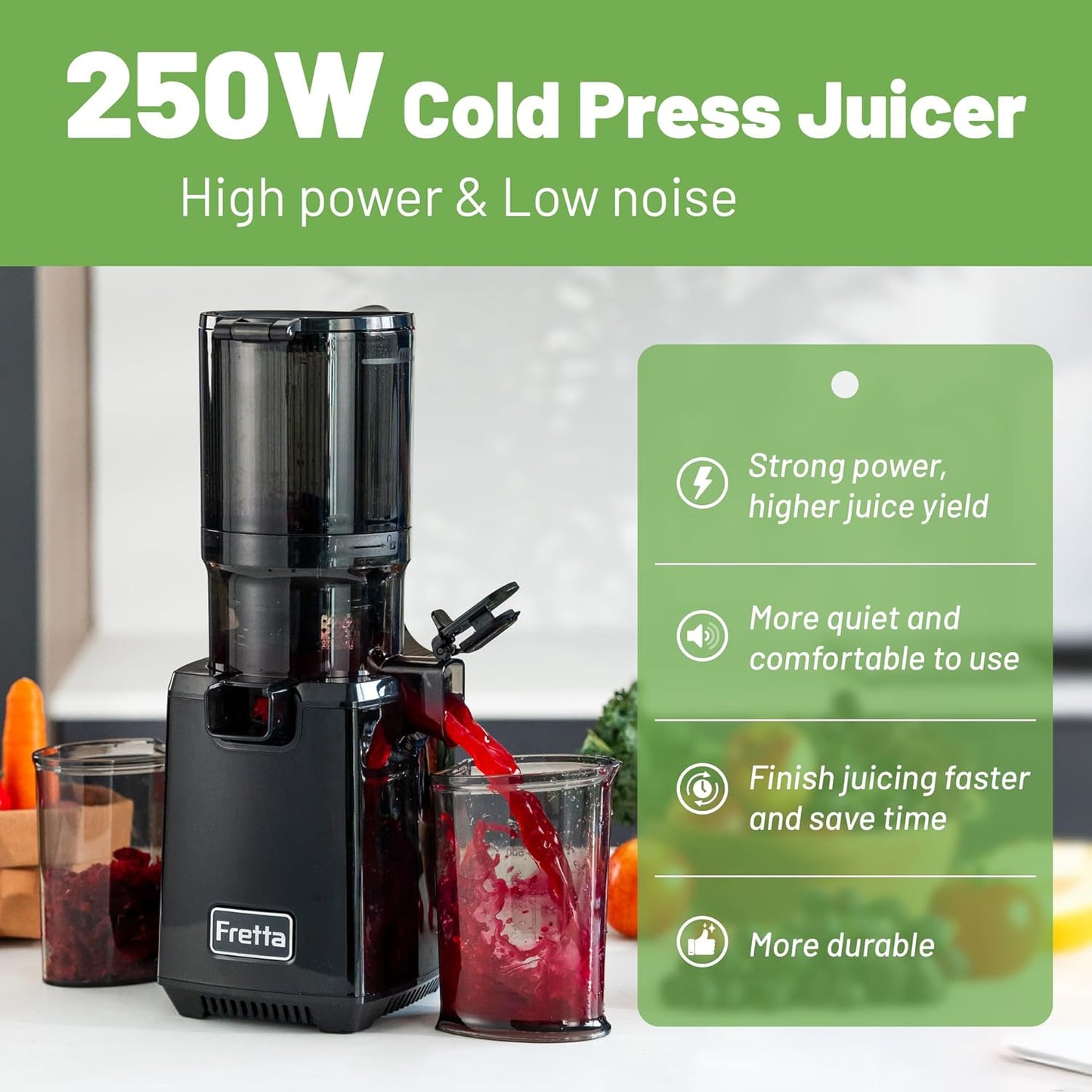 Fretta Masticating Juicers Slow Juicer Machine, Cold Press Juicer, 135mm NEW
