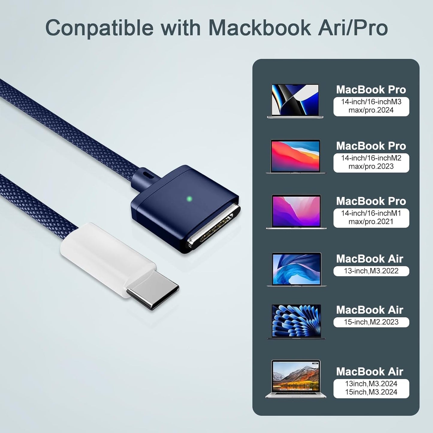 UOEPOWA 140W USB Cables USB-C Magnetic Charging Cable for Laptops - Blue, DEMO