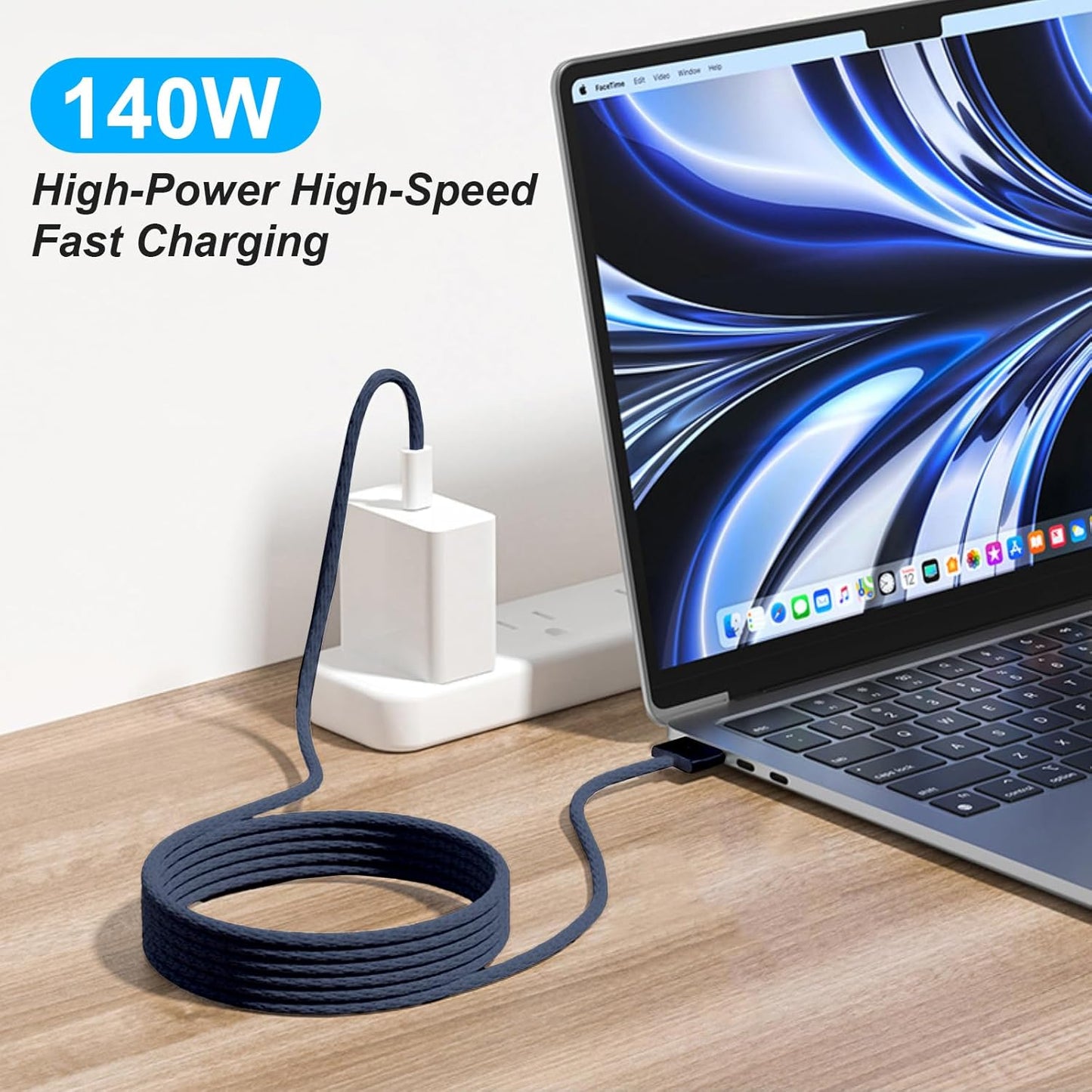 UOEPOWA 140W USB Cables USB-C Magnetic Charging Cable for Laptops - Blue, DEMO