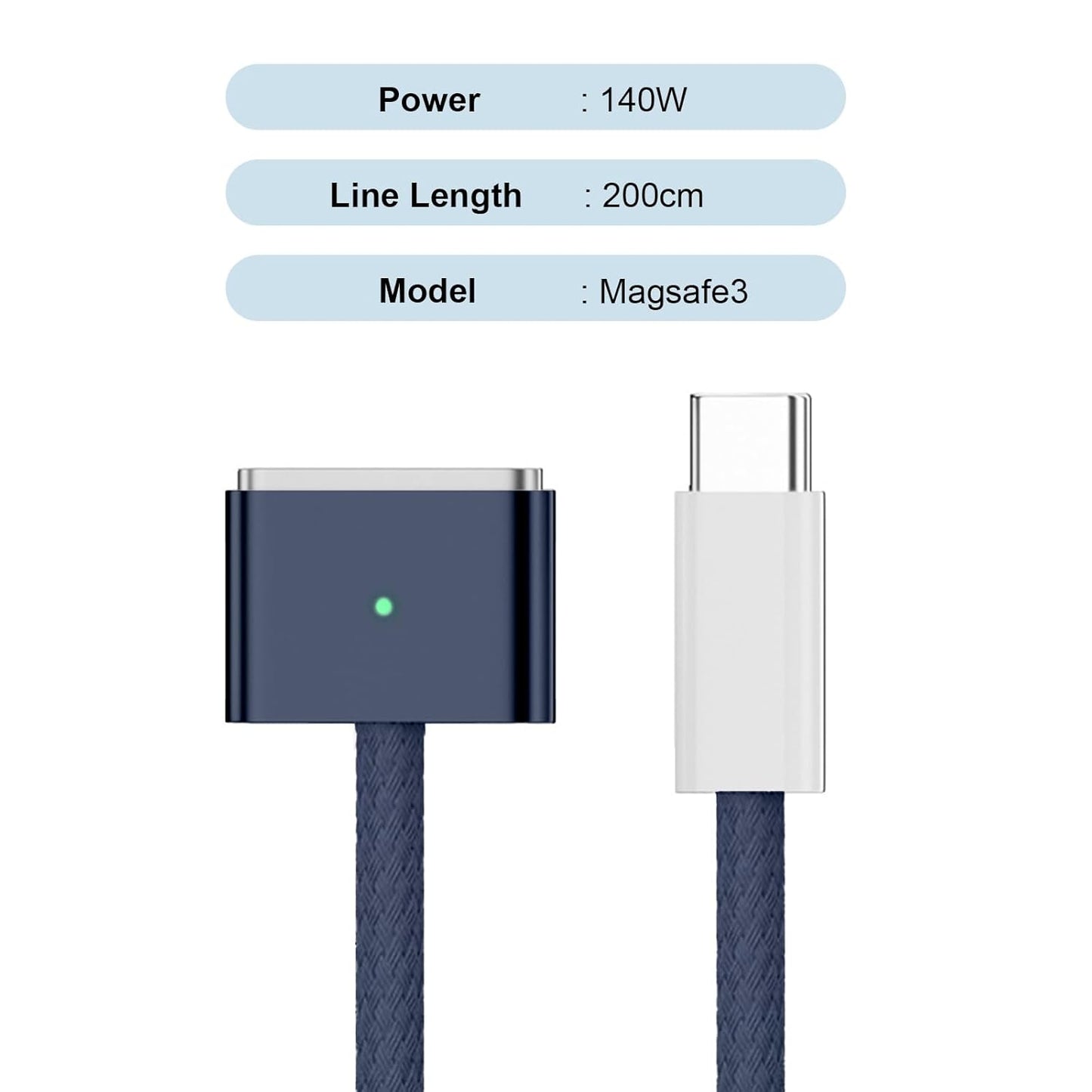 UOEPOWA 140W USB Cables USB-C Magnetic Charging Cable for Laptops - Blue, DEMO