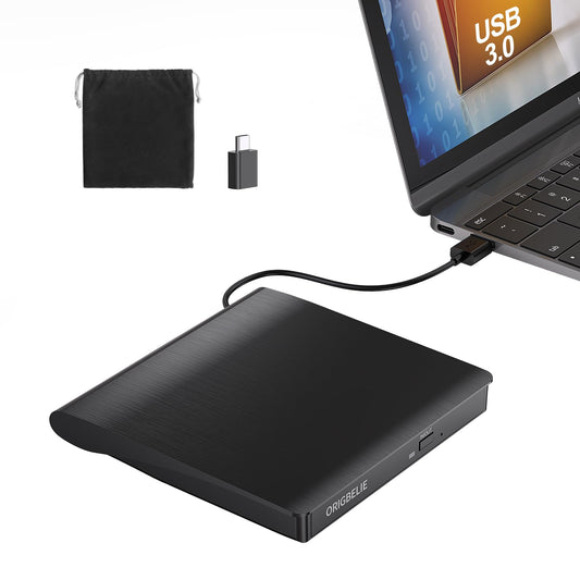 ORIGBELIE USB 3.0 External CD/DVD Burner Optical Drive for Laptop, Black DEMO