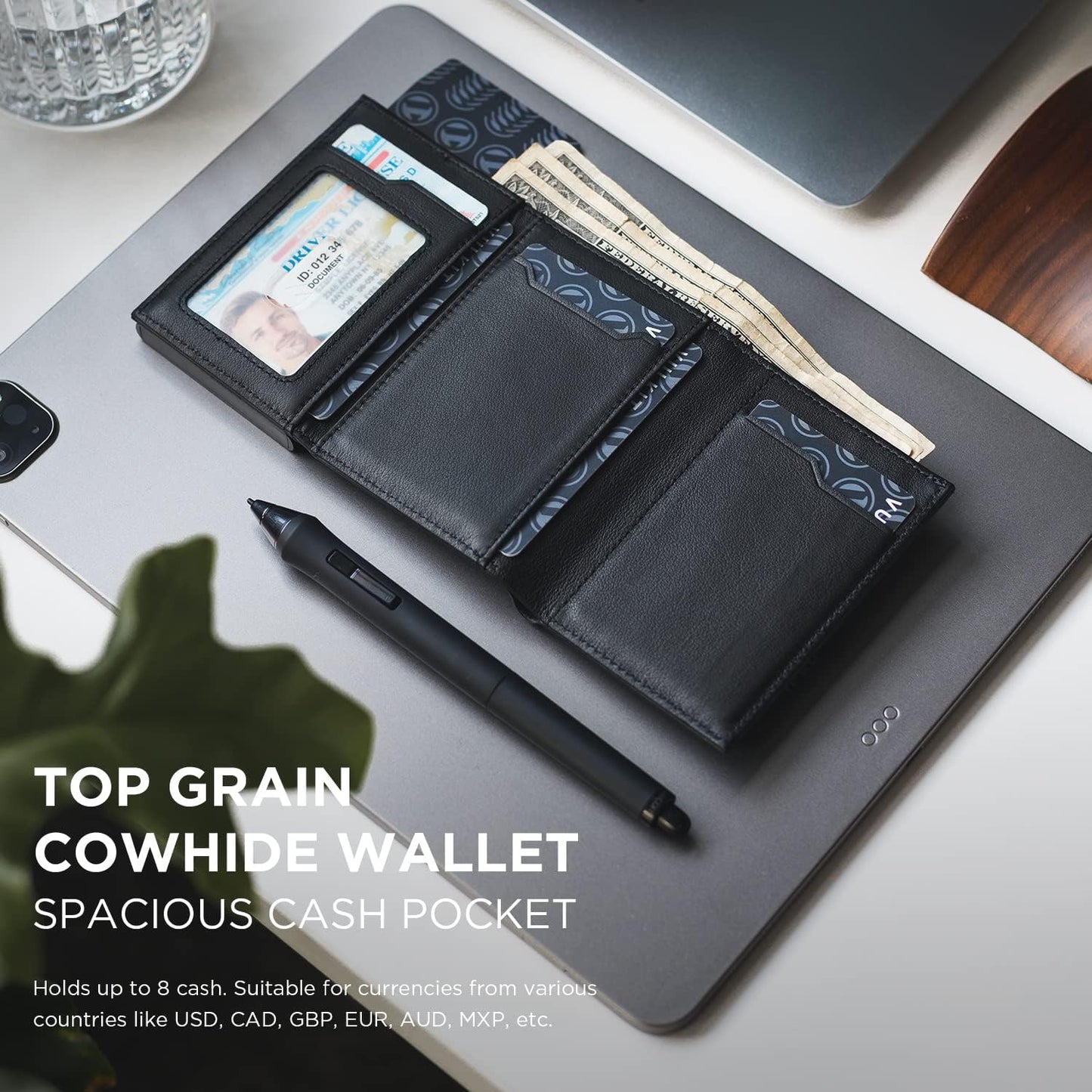VULKIT Leather Wallets Wallet with Coin Pocket Magnetic Closure Pop-Up DEMO
