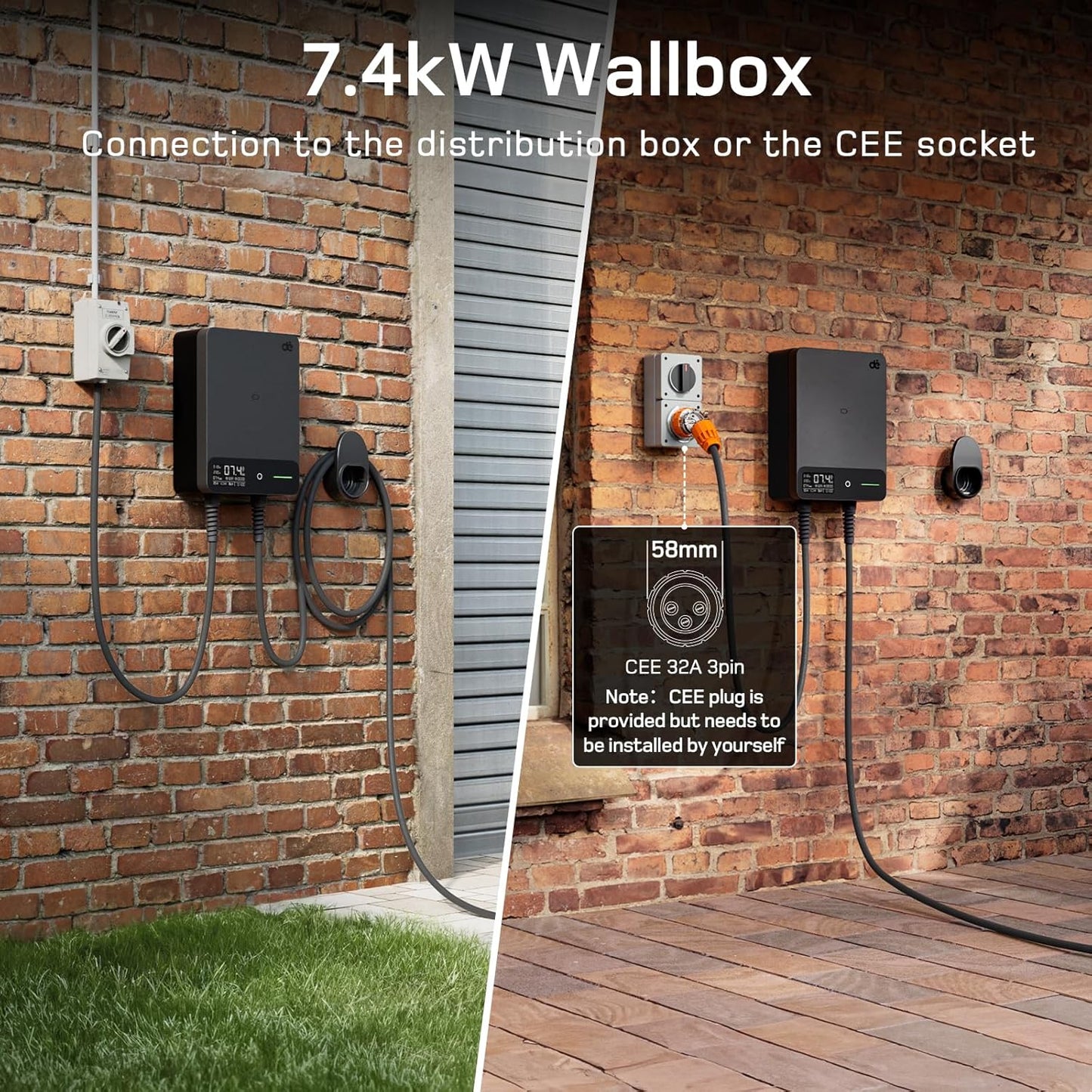 dé 7.4kW EV Charging Station Wallbox with App Control and 10m Cable DEMO