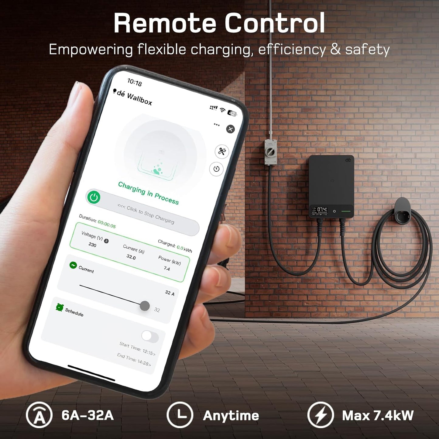 dé 7.4kW EV Charging Station Wallbox with App Control and 10m Cable DEMO
