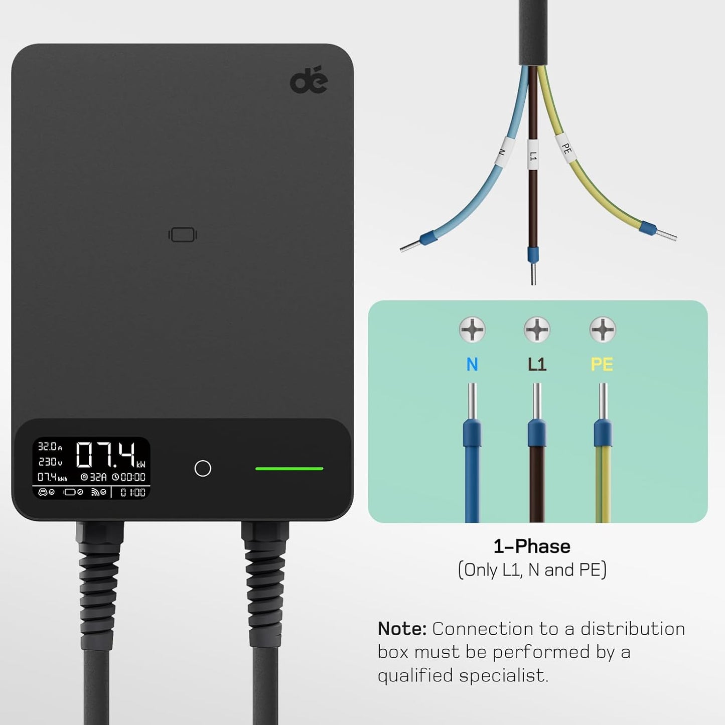 dé 7.4kW EV Charging Station Wallbox with App Control and 10m Cable DEMO