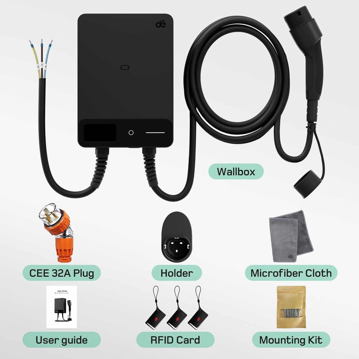 dé 7.4kW EV Charging Station Wallbox with App Control and 10m Cable DEMO