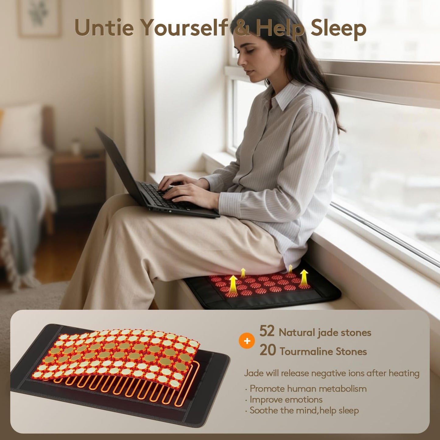 UTK Heating Pad for Back Pain Relief Far Infrared Relaxation Black Brown NEW