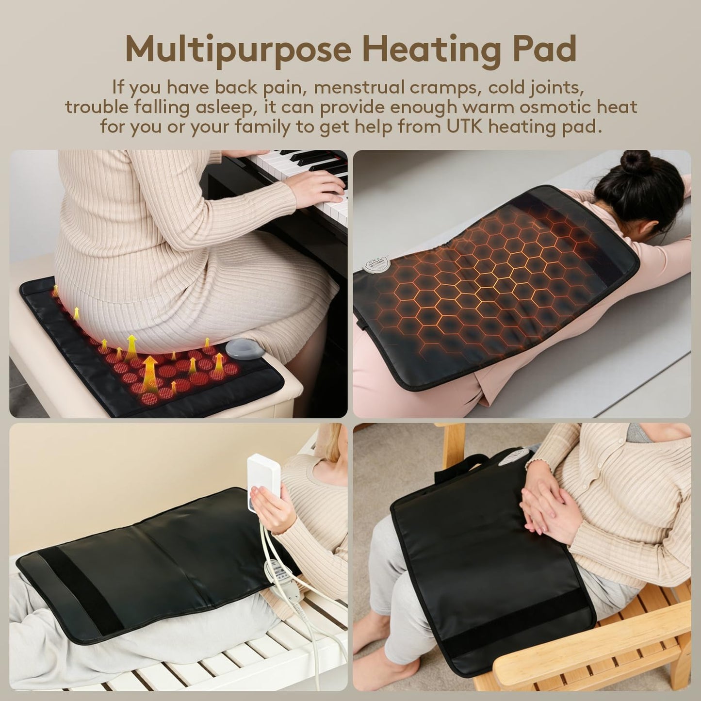 UTK Heating Pad for Back Pain Relief Far Infrared Relaxation Black Brown NEW
