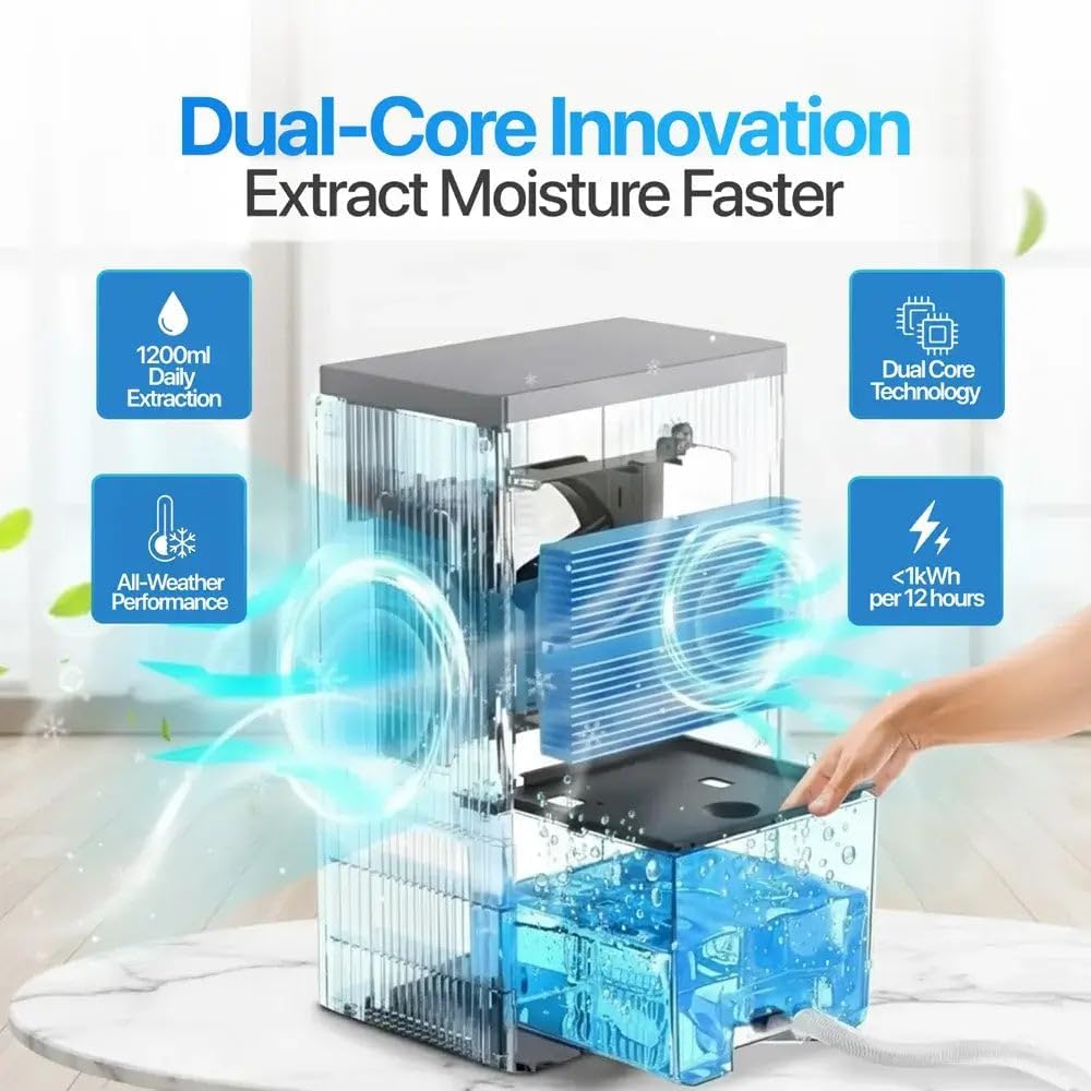HOVEROO Home Dehumidifier 1.2L Daily Extraction 70m² Coverage 2.4L Tank Grey NEW