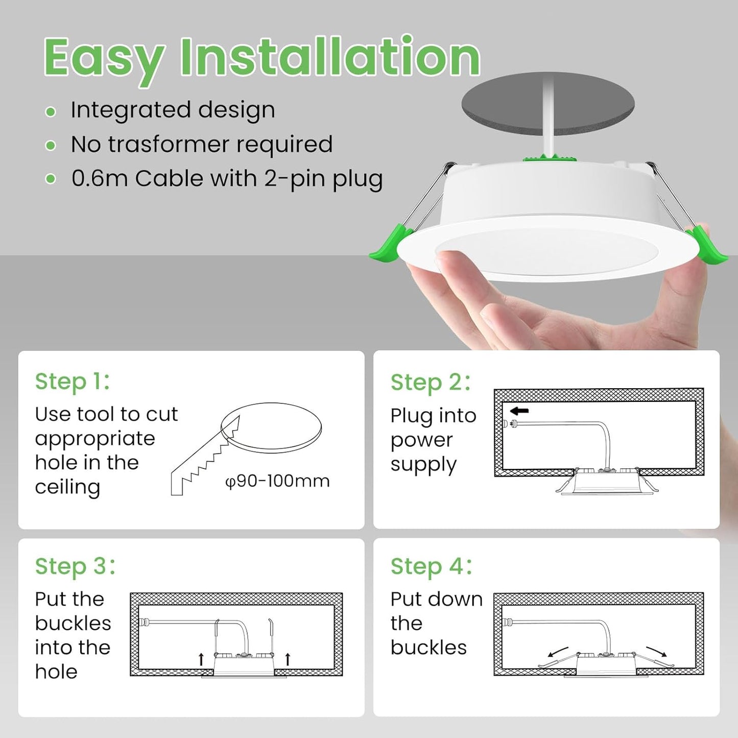 ALUSSO 12W LED Recessed Downlight 1050lm Dimmable 3CCT 3000K 90-100mm Cutout NEW