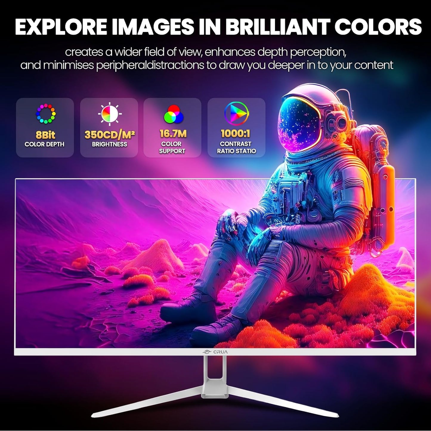 CRUA Ultrawide Monitors 21:9 WFHD 2560x1080 IPS 120Hz White Gaming Monitor DEMO
