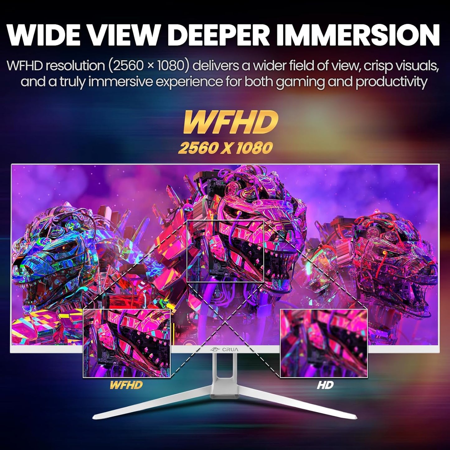 CRUA Ultrawide Monitors 21:9 WFHD 2560x1080 IPS 120Hz White Gaming Monitor DEMO