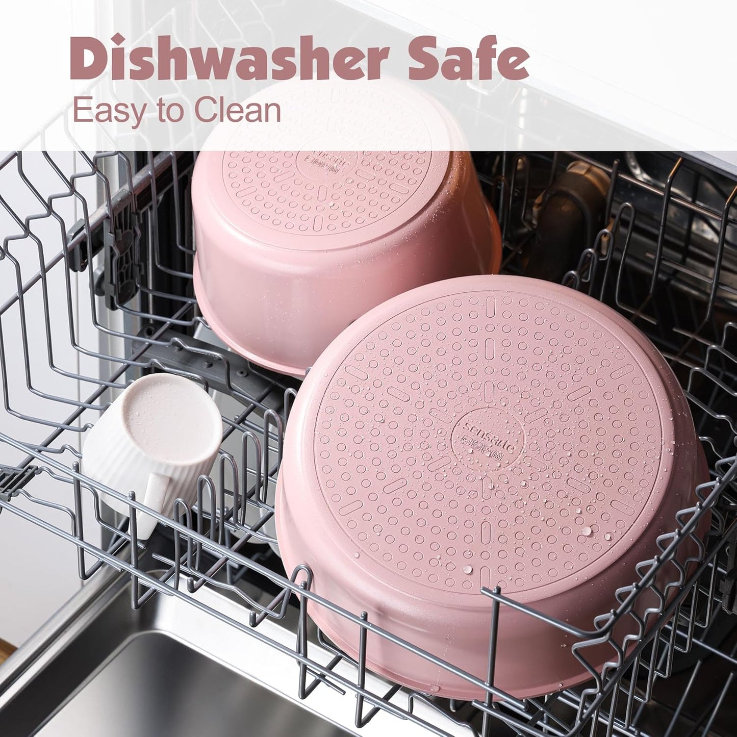 SENSARTE 17 Piece Ceramic Nonstick Cookware Set, Pink Pots and Pans for DEMO