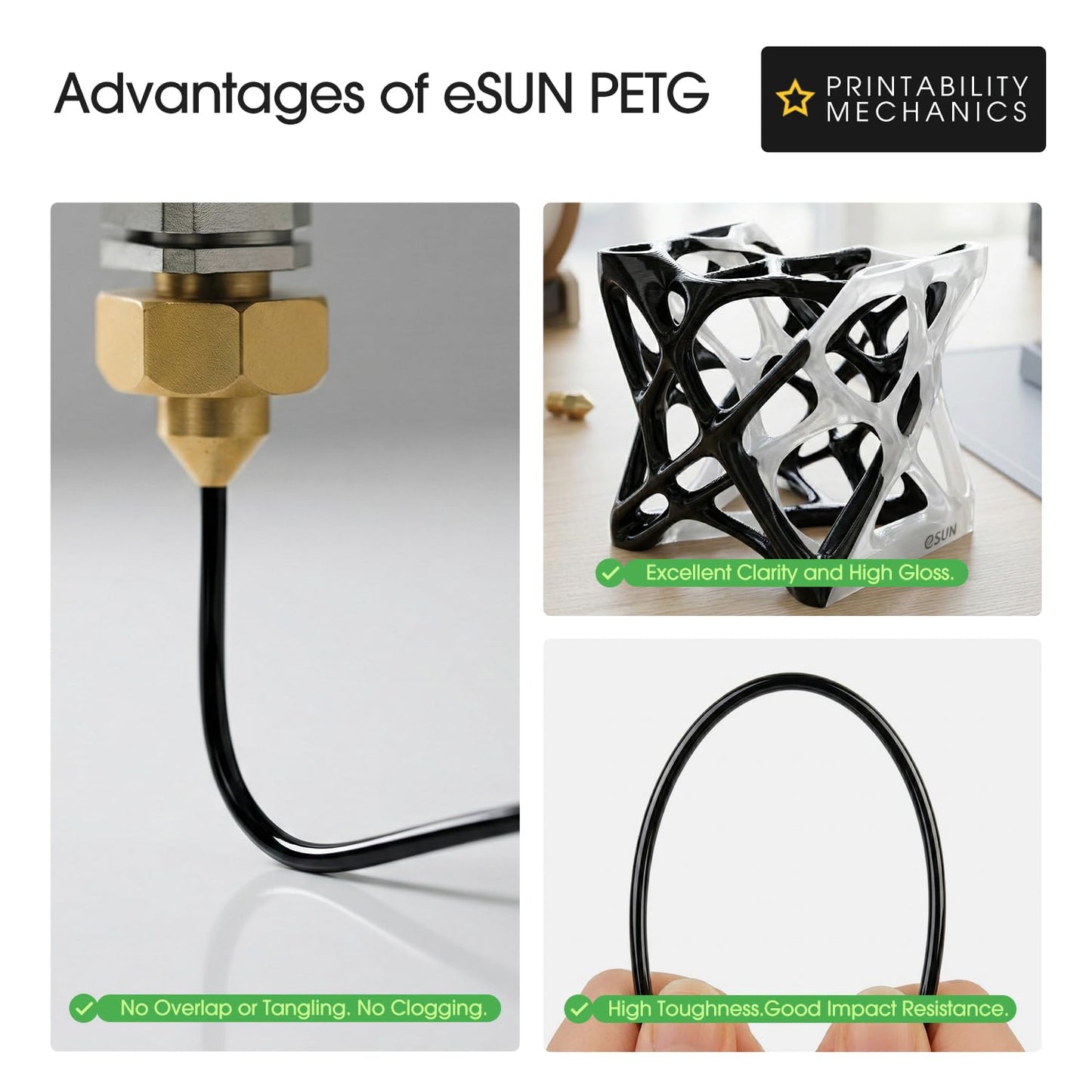 eSUN PETG 3D Printer Filament Black High Toughness 1KG Spool 4-Pack Bundle NEW