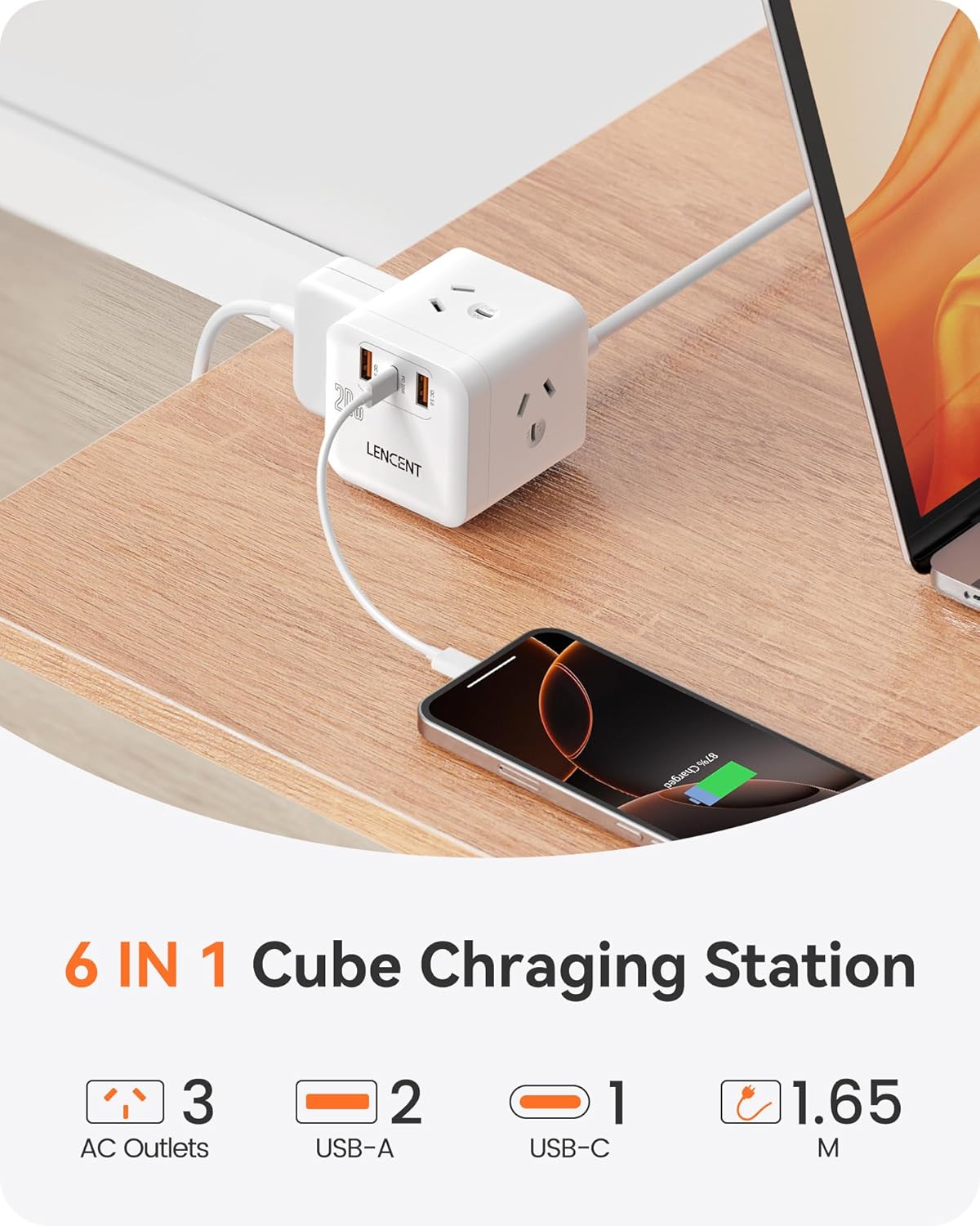 LENCENT Power Surge Protectors Board with USB PD 20W Fast Charging Outlet DEMO