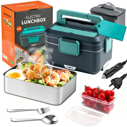 TOJUNE Electric Heating Lunch Box 2.5L 90W Food Warmer 2-in-1 Port Blue DEMO
