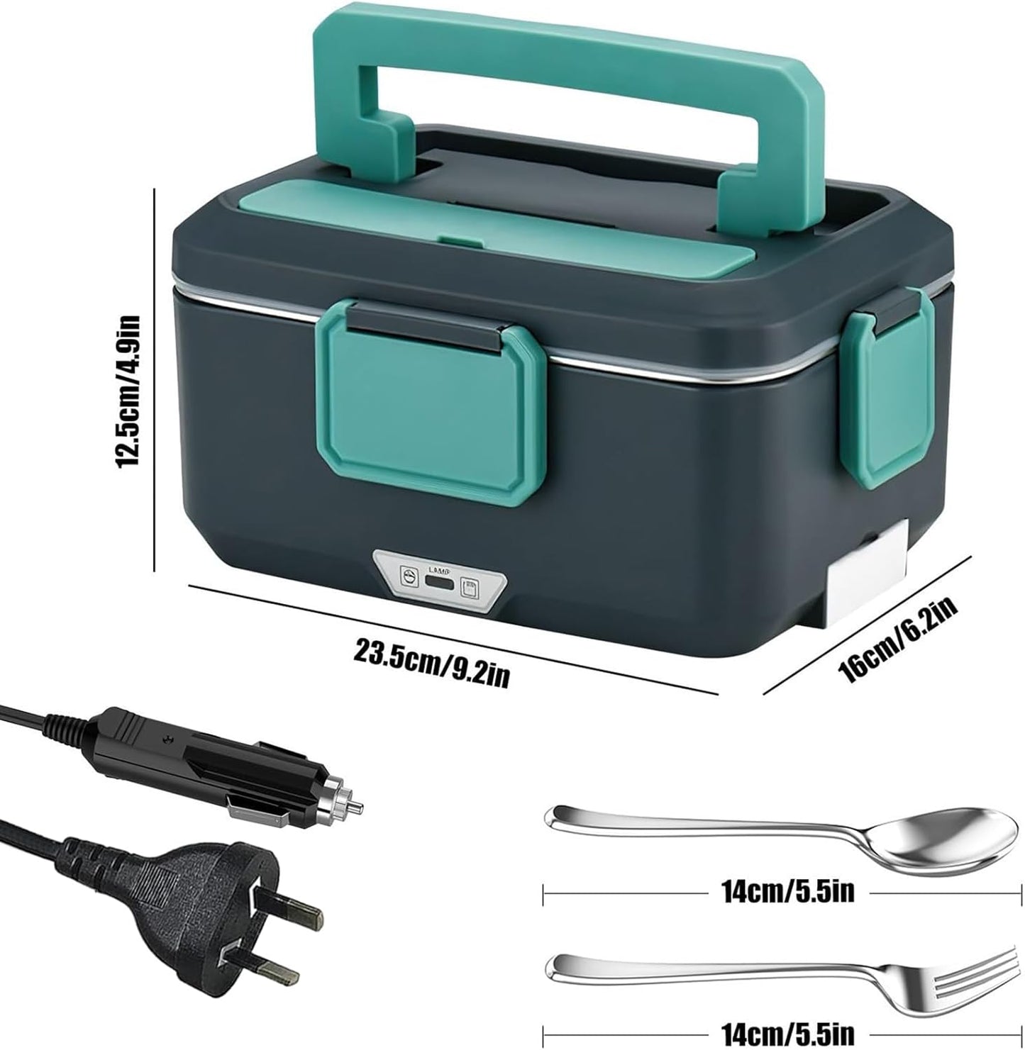 TOJUNE Electric Heating Lunch Box 2.5L 90W Food Warmer 2-in-1 Port Blue DEMO