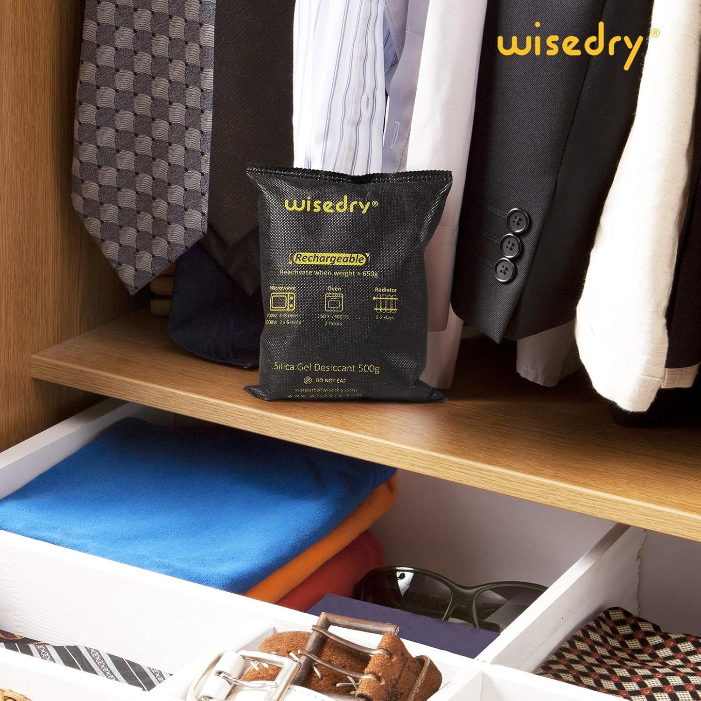 wisedry Rechargeable 500g Silica Gel Car Dehumidifier Pack, 9-Pack, Black DEMO