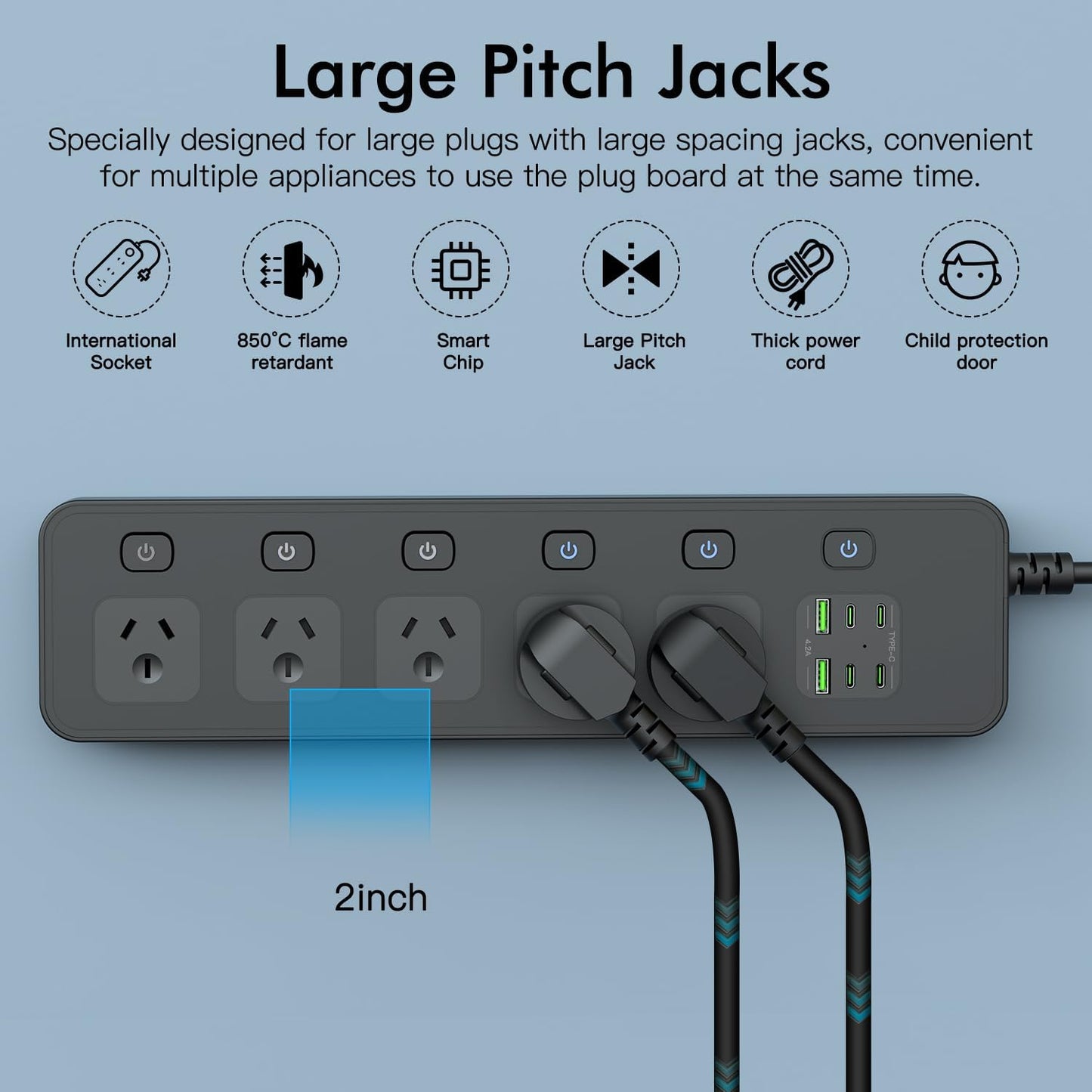MTIENGZION 11-in-1 Power Strip with 2.9M Extension Cord and 3250W Capacity DEMO